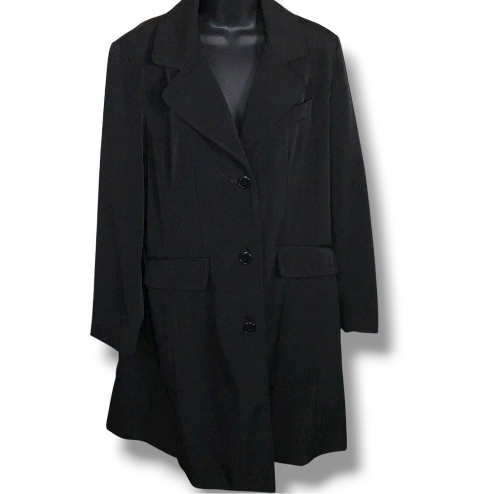 NEW Large Preston And York Black Trench Coat Classic Leopard Lined Easy Care